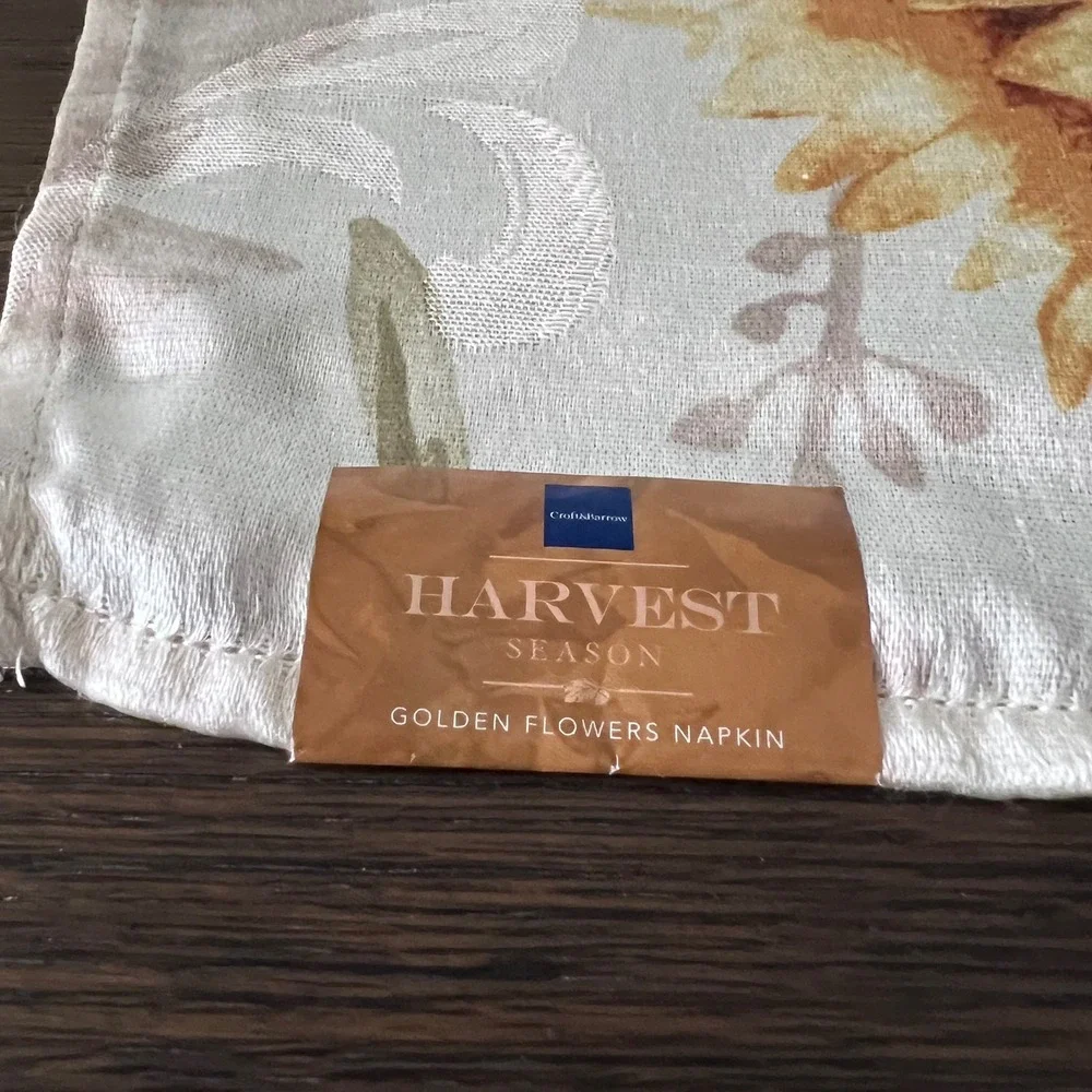 Harvest Season Golden Flowers Napkins Set 5 Cotton Blend Table‎ Linens Vintage